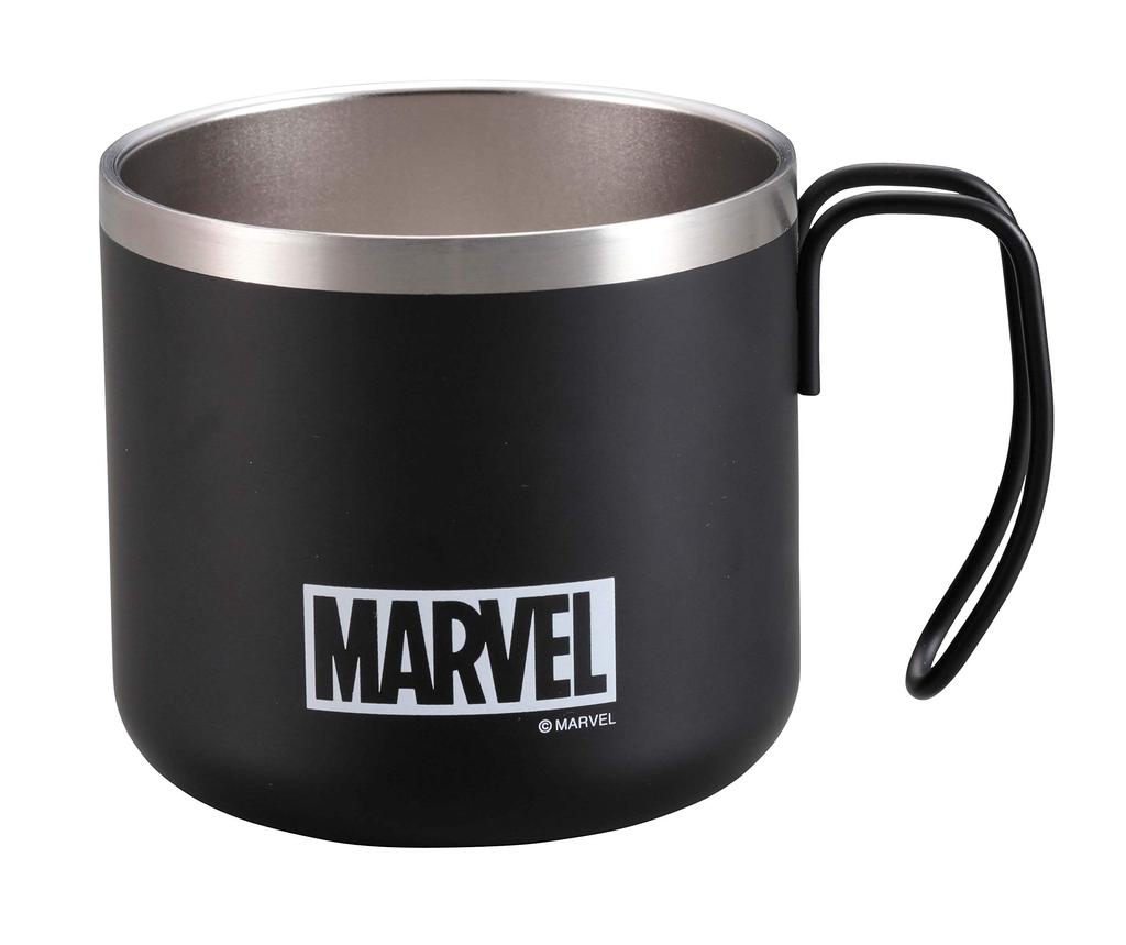 CAPTAIN STAG Marvel Double Stainless Vacuum Keeps Hot or Box Mug, Steel, Insulated, Cold, 350ml, Logo, Black, MA-2270