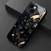 Black Gold Lotus Tempered Glass Phone Case Suitable for iPhone 17 16 15 14 13 12 11 Pro/Max/Plus Anti Shock Back Cover