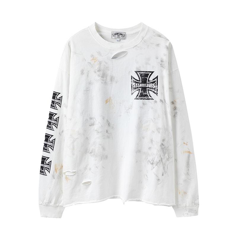 Louis Does Dirty Damage Long-Sleeved T-Shirt Street Graffiti Cross Star Top Trendy High Street Men