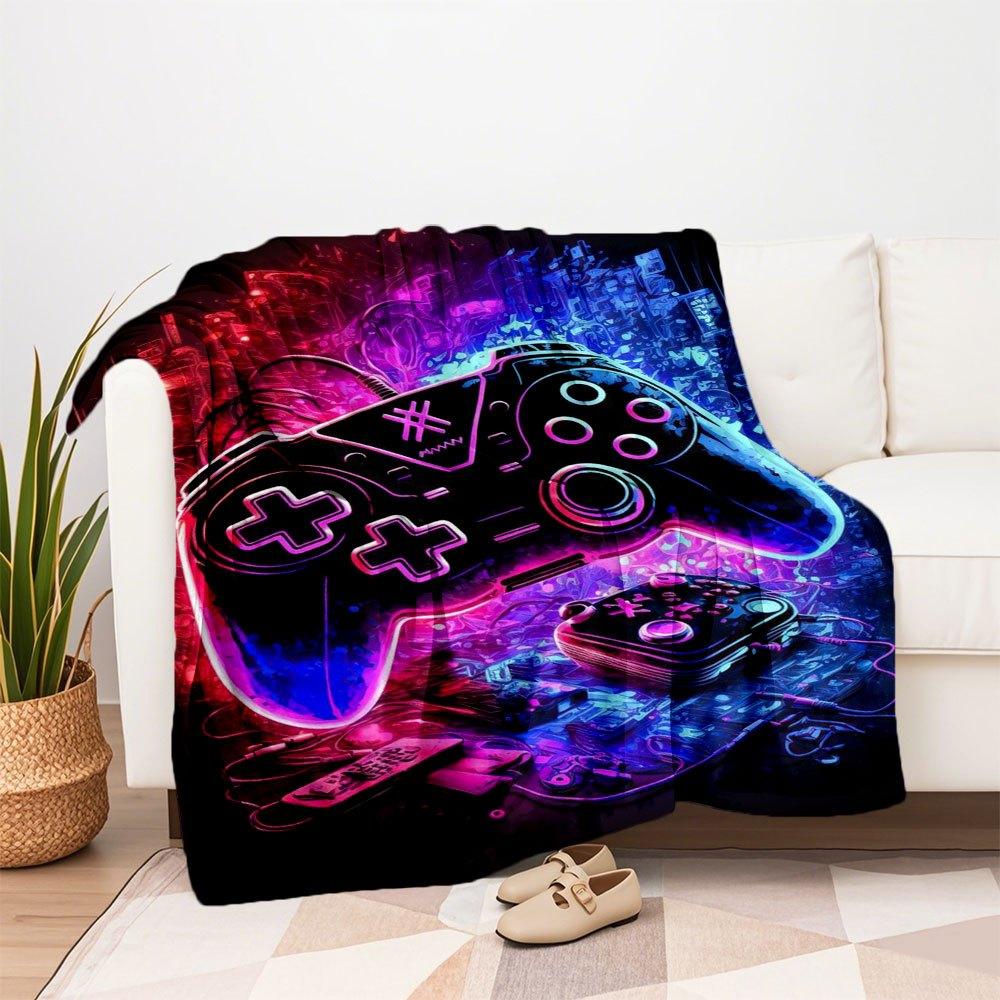 "Neon Gaming Controller: Vibrant Retro Style"Blanket Flannel Throw Blanket for Sofa, Bed, Travel, Camping, Office, Couch, Chair, And Bed Gif