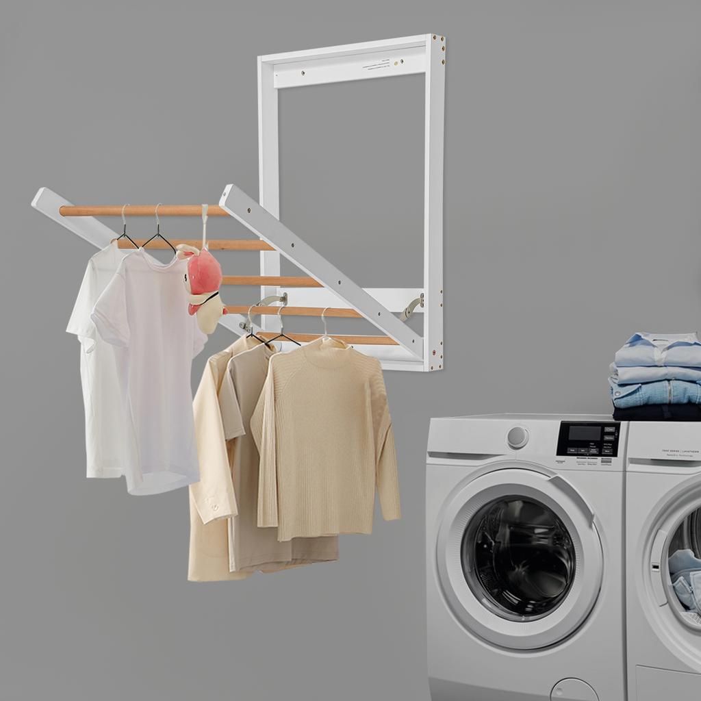 Door/Wall Mounted Folding Clothes Drying Rack, 5 Hanging Rods White Space-Saving Laundry Organizer for Small Spaces & Apartments