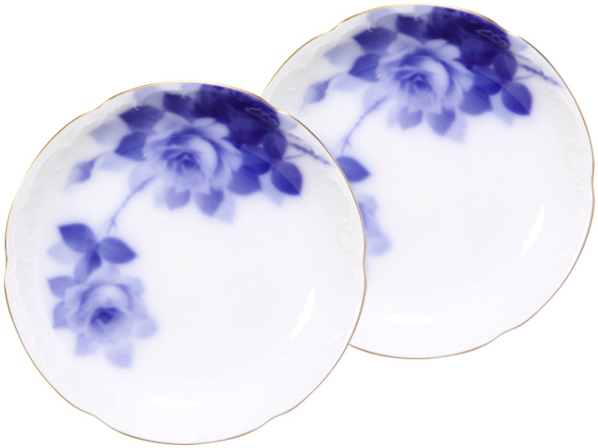 

Okura Pottery Blue Rose 15cm Individual Plate Pair Set, Made in Japan, 54hr/8011