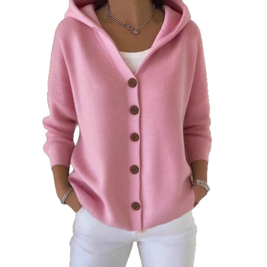 New Women's Casual Loose Fashion Solid Long Sleeve Cardigan Knit Sweatshirt Outerwear