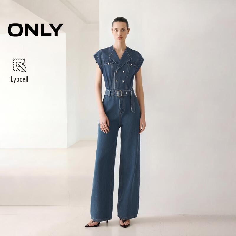 ONLY Women s 2026 Summer Retro Double-Breasted High-Waist Straight-Leg Denim Jumpsuit XL
