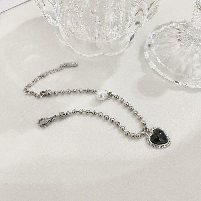 For Women Titanium Steel Fashion Personality Tide Pearl Love Bracelet Female Wind Temperament Simple Bracelet Jewelry
