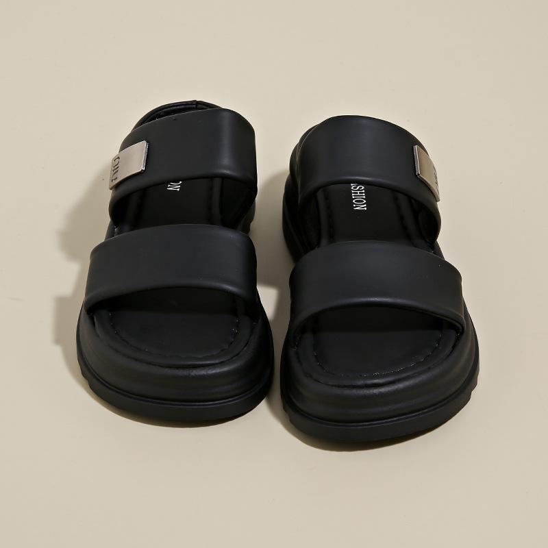 

Summer new muffin thick-bottomed metal letter flip flops soft-bottomed beach slippers women 34 чорний