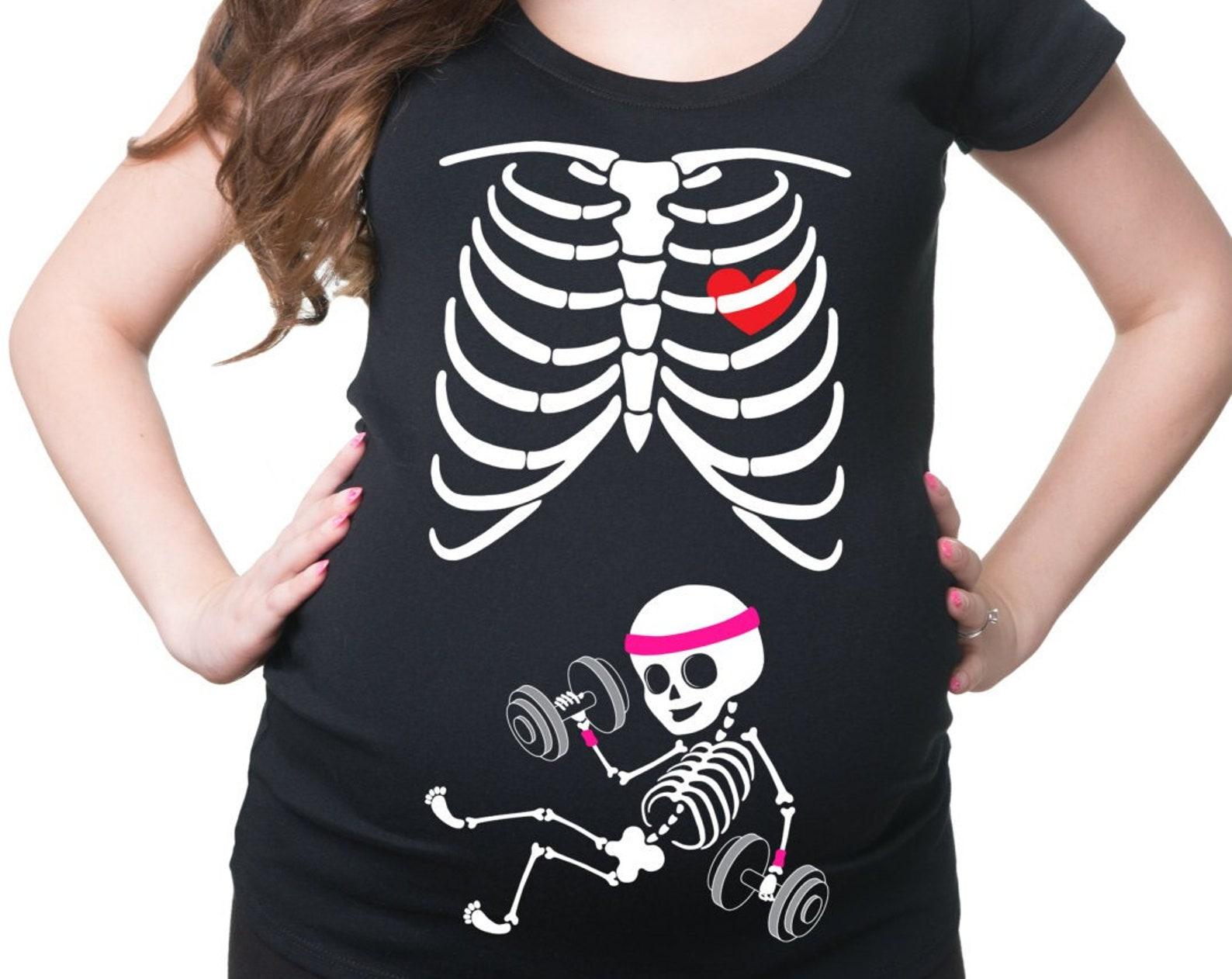 Skeleton Baby Girl Maternity T-Shirt Funny X Ray Trainer In Progress Pregnancy Shirt XL
