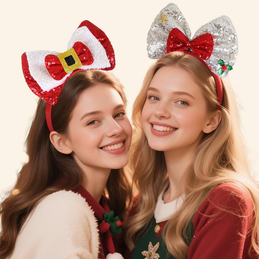 4 Style New Christmas Headband Sequined Bow Headpiece Christmas Party Decoration for Adult Children Navidad Natal Gift