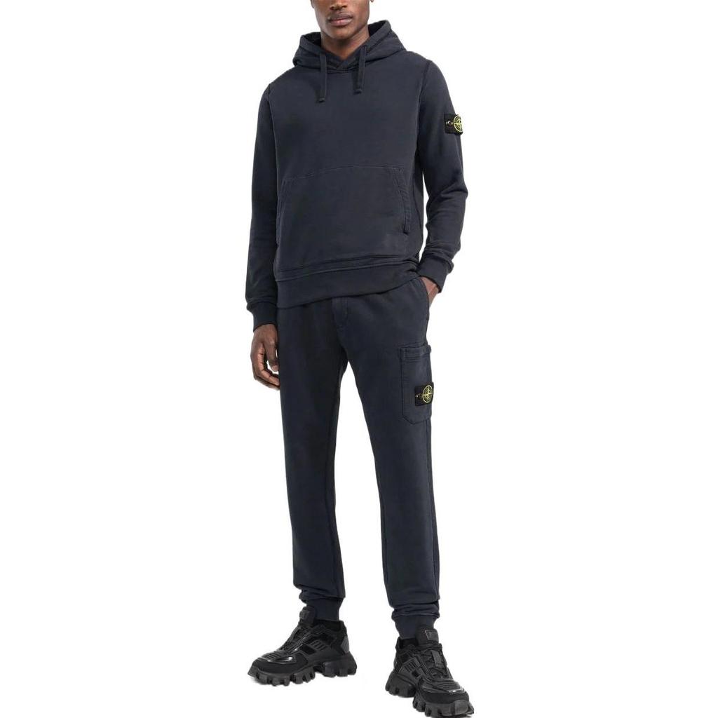 Stone Island Badge Logo Hoodie Navy Men Tops Blue 771564120-V0020