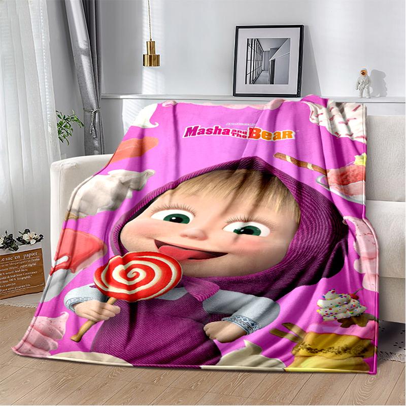 

3D Мультяшна м яка плюшева ковдра з Машею та Ведмедиком, Фланелева ковдра-плед для вітальні, спальні, ліжка, дивана 30x40in