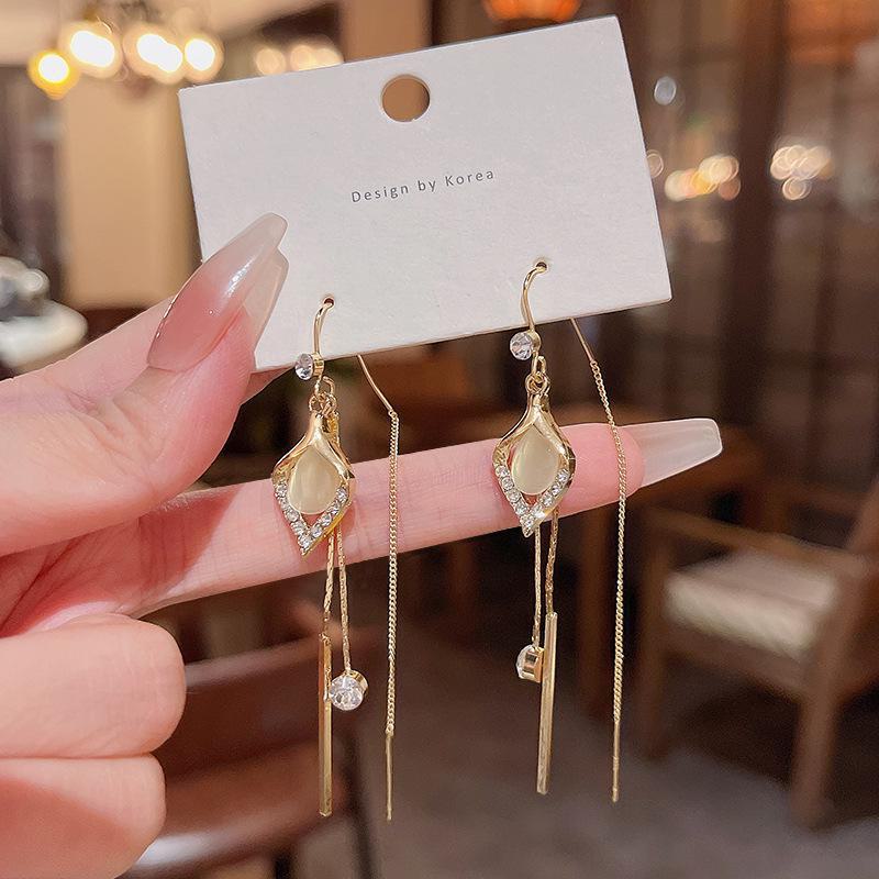 Boucles d'oreilles à pampilles en perles coréennes - Argent S925, polyvalentes et tendance