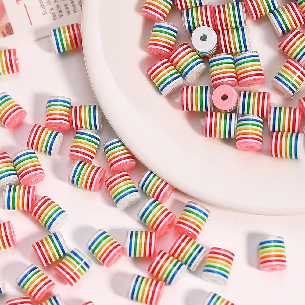 Rainbow Stripe Resin Beads - Macaron Color Blocking DIY Bracelet & Phone Strap Accessories