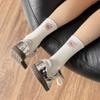 White Socks for Girls, Pile Socks for Spring, Versatile, Followed By Cloth Label Trendy School Windbreaker Socks for Girls