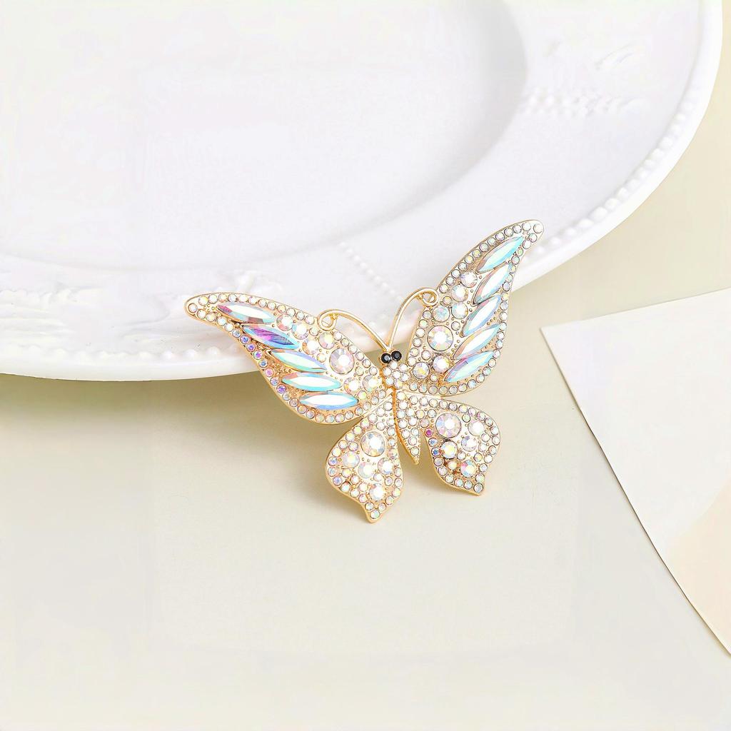 High-End Eco-Friendly Rhinestone Butterfly Brooch - Fashionable Women's Insect Accessory
