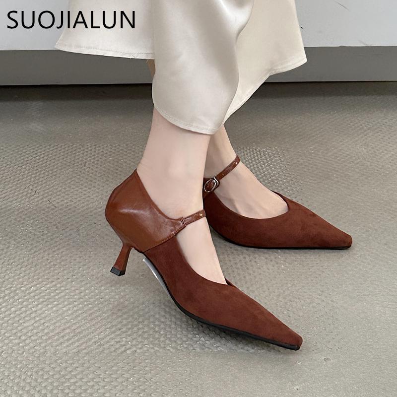 Fashion SUOJIALUN 2025 Spring New Brand Women Mary Jane Shoes Fashion Pointed Toe Ladies Elegant Pumps Shoes Thin High Heel Single Shoes