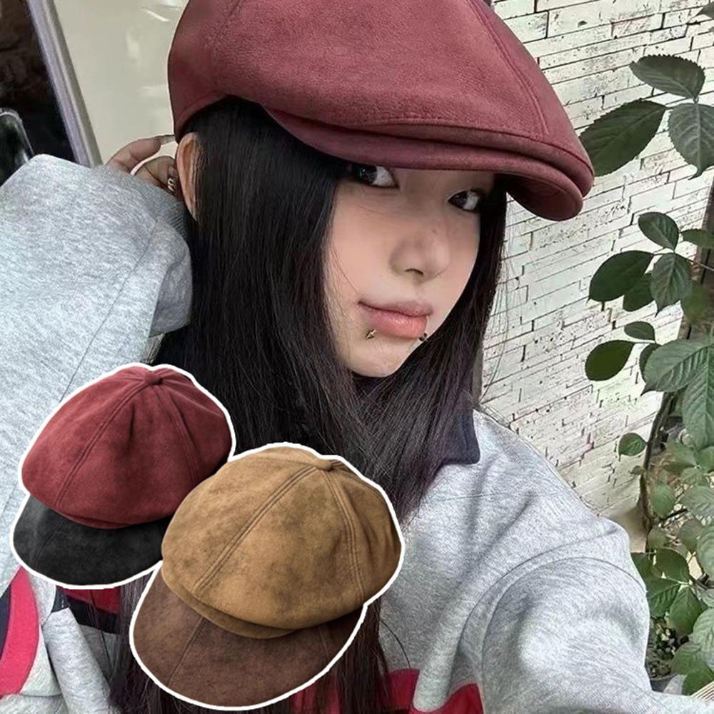 Retro verblasste Wildleder Baskenmütze Retro Vorwärtsmütze Klassische verstellbare Schiebermütze Herbst Winter Freizeit Wärme Kappe Zubehör