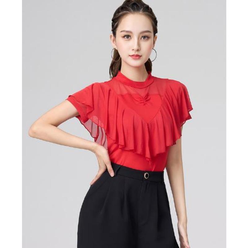 Women Summer Party Dress Latin Dance Flounce Practice Long Sleeve Performance