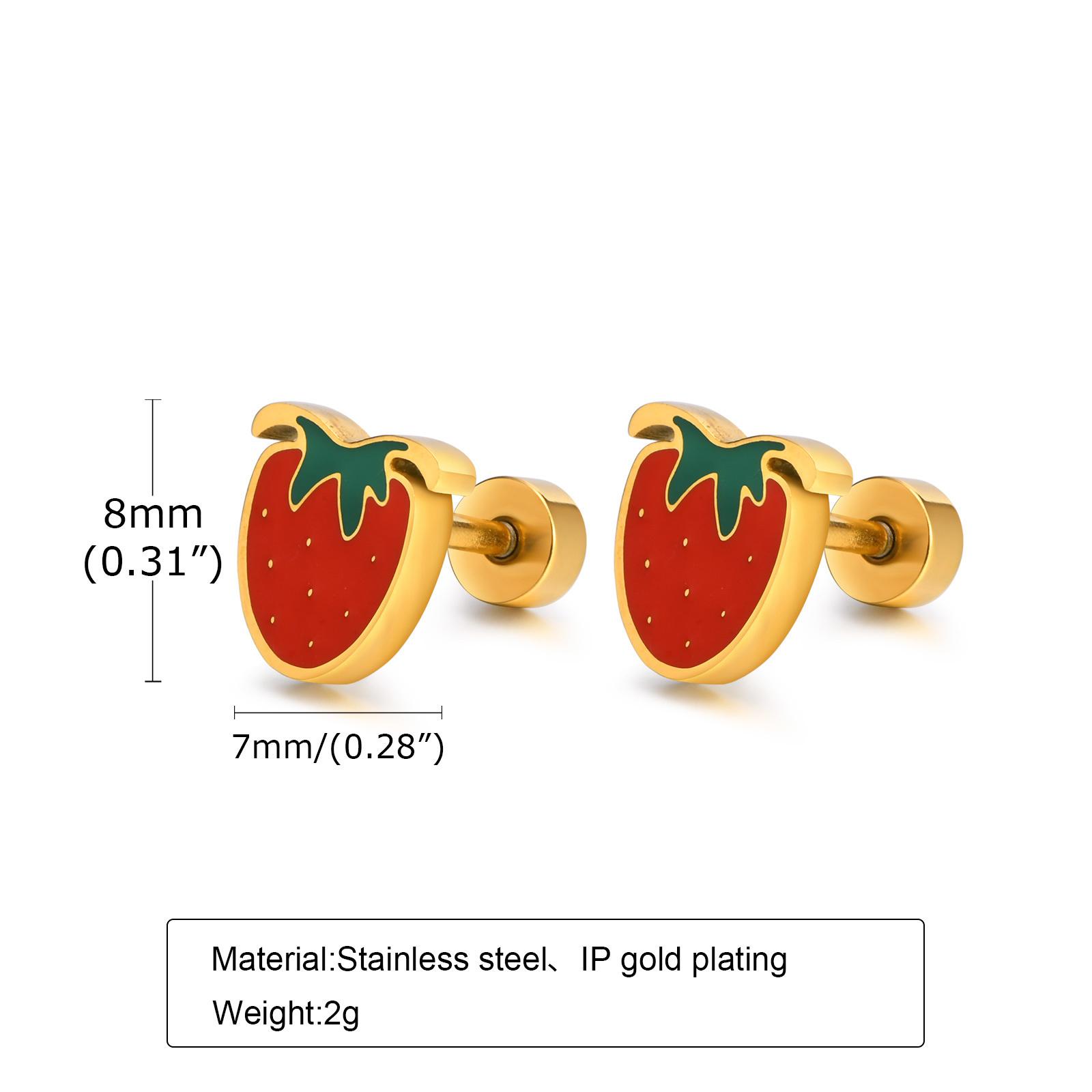 

Women s Chic Minimalist Strawberry Stud Earrings, Gold Color Stainless Steel Dainty Charm Rainbow Hoop Dangle Earring To Girls