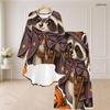 Women Plus Size Round Neck Long Sleeve Cartoon Bear Printed High Low Top Wide Leg Pants Two Piece Set