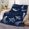 1pc Soft & Cozy Flannel Blanket - Oceanic Sea Creatures Print with Whale Shark, Manta Ray, Octopus, Turtles & Jellyfish - Dark B