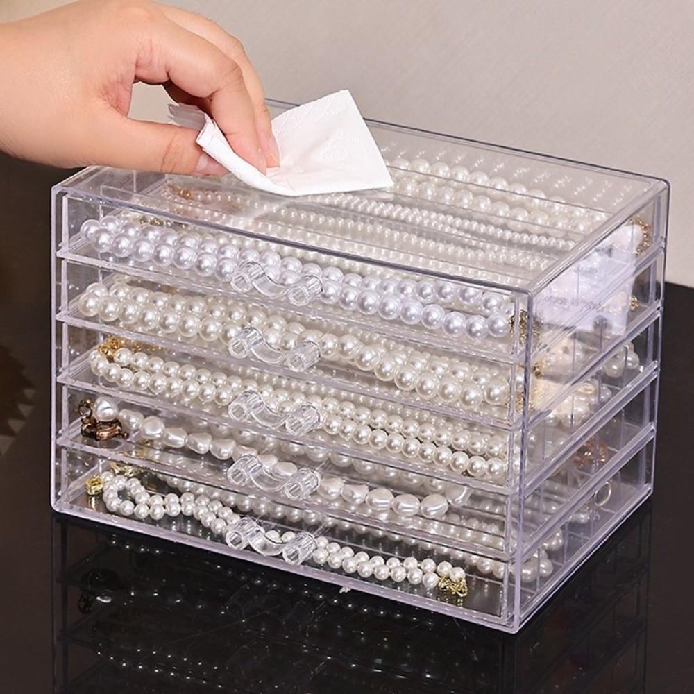Waterproof Transparent Necklace Storage Box 3/5 Layer Necklace Display Cabinet  for Women
