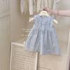 Light Blue Ruffle Strap Sleeveless Baby Blouse, Chinese Frog Button Bow Embroidery Loose Toddler Tank Top