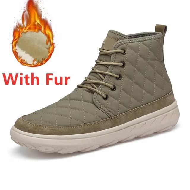 

Fashion Cloth+pigskin Plush Fur Winter Men s Boots High Top Warm Cotton Shoes Lace-up Platform Snow Boots Non-Slip Lace-Up Ankle Boots 44