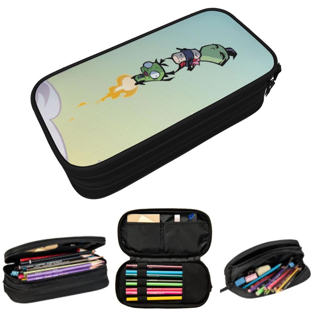 Invader Zim Game Pencil Case for Kids Gifts Pen Box Pencil Bag Stationery Supplies Pen Holder Bag