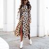 Women Leopard Chiffon Long Sleeve Printing Casual Party Vintage Boho Maxi Dress