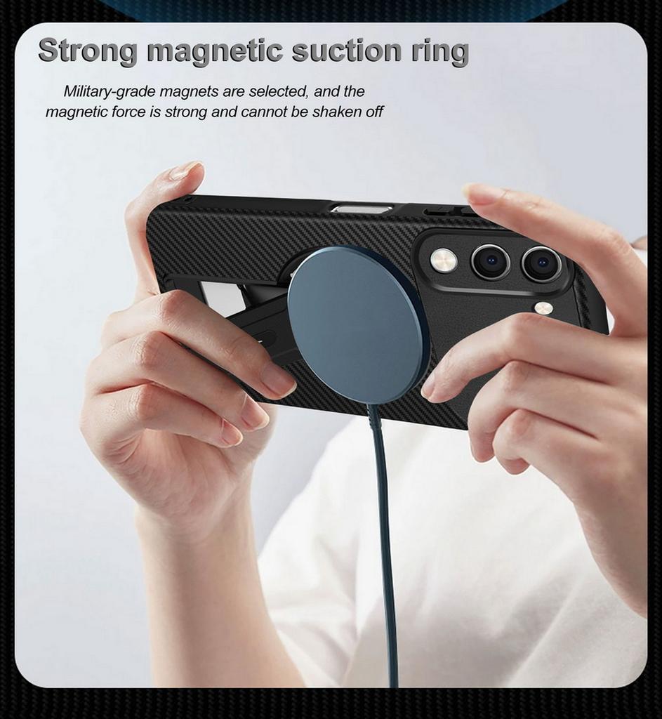 Carbon Fiber Invisible Stand Holder Built-in Magnetic Ring Case for VIVO Y04 Y39 Y29s Y19e VIVO V50 Lite V50 V50e V30 Pro Cover