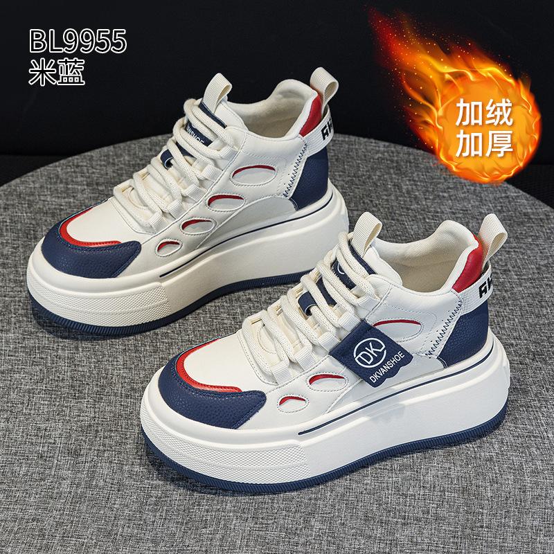 Leather high-top shoes autumn and winter new velvet warm platform cotton shoes muffin sports and leisure board shoes