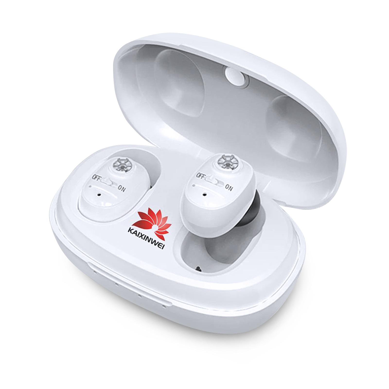 

1 пара слуховых аппаратов с интеллектуальным шумоподавлением, усилитель звука для пожилых людей с портативным устройством белый