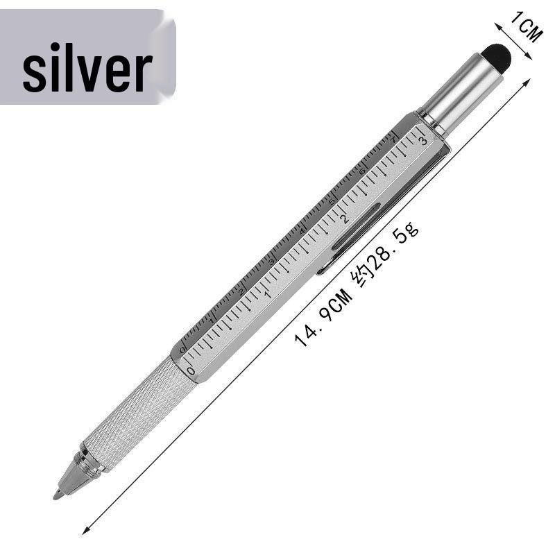 Multifunctional Metal Tool Pen with Level, Scale, Touchscreen Capacitive Tip, and Phillips Screwdriver