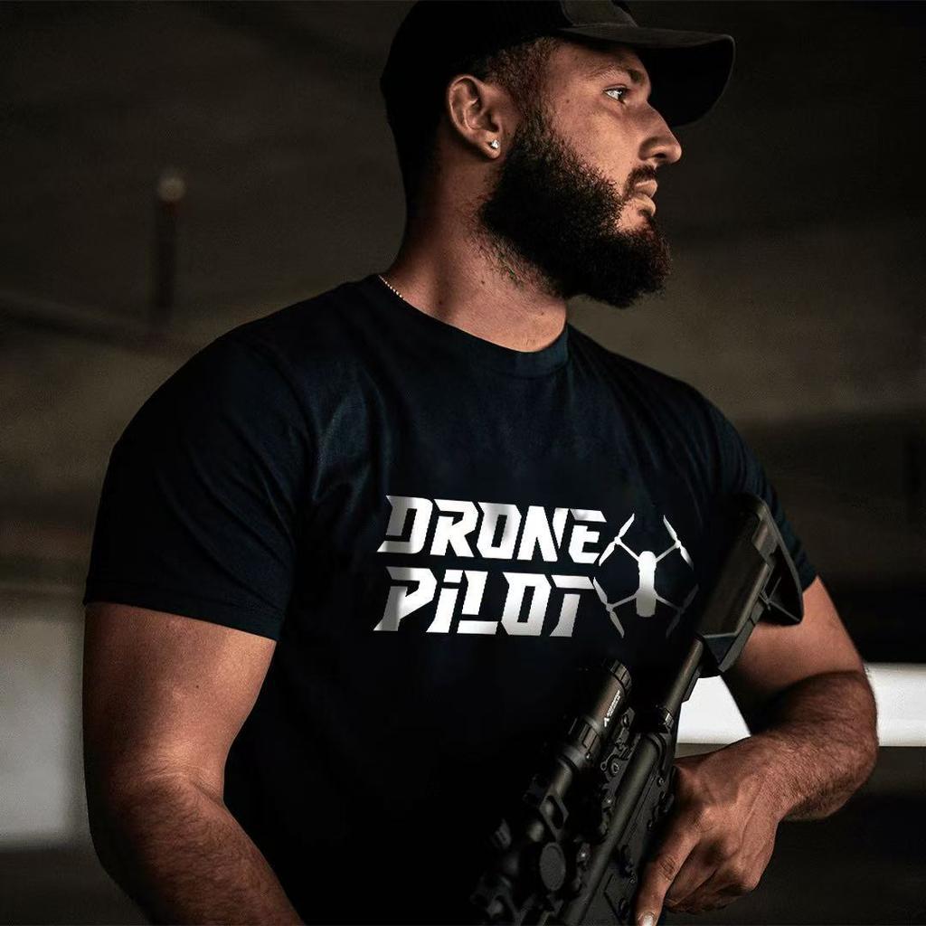 Summer Aerial Drone Enthusiasts Tactical Printing T-shirt Men's and Women's Cotton Short-sleeved Top Outdoor Training Casual Top