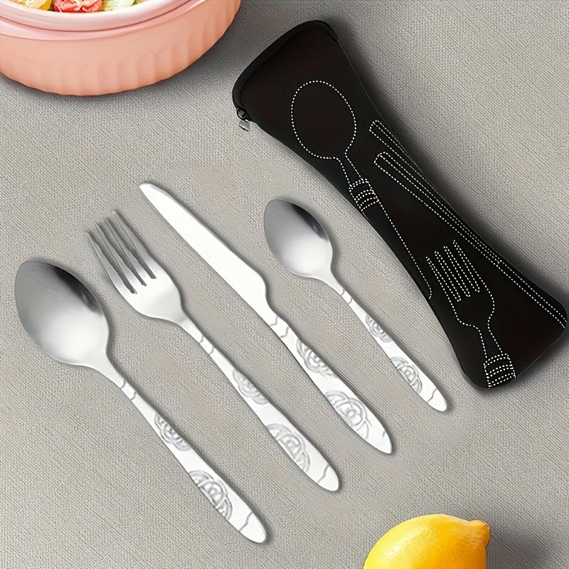 4Portable Cutlery Set of Knife Fork and Spoon 410Stainless Steel Is Sturdy and Durable The Vintage Print Design Features Unique