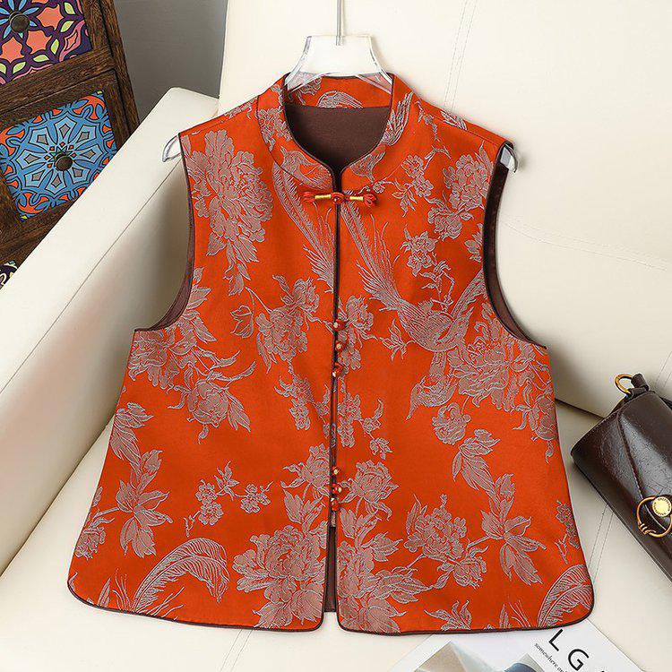 

Spring 2026 Tang Suit Vest: Elegant Chinese-Style Outerwear for Middle-Aged and Elderly Women 4XL оранжевый