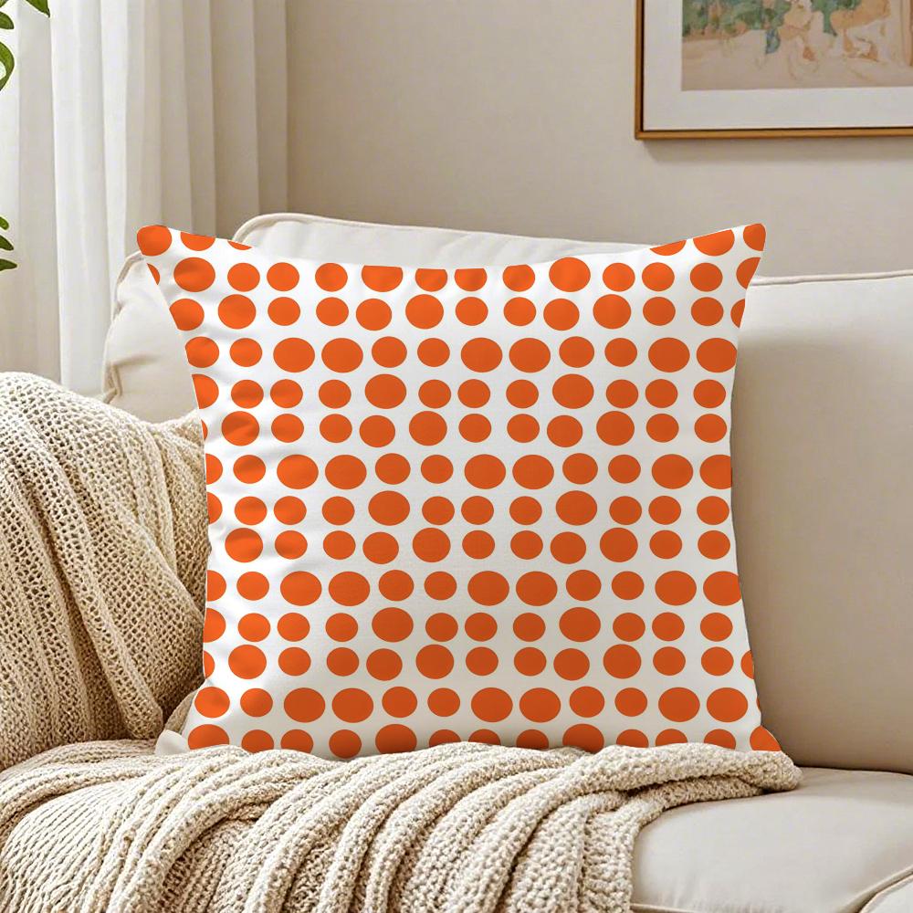 Orange Checkered Polka Dot Pattern Geometry Pillow Case Plush Sofa Cushion Covers Organic Breathable Invisible Zipper