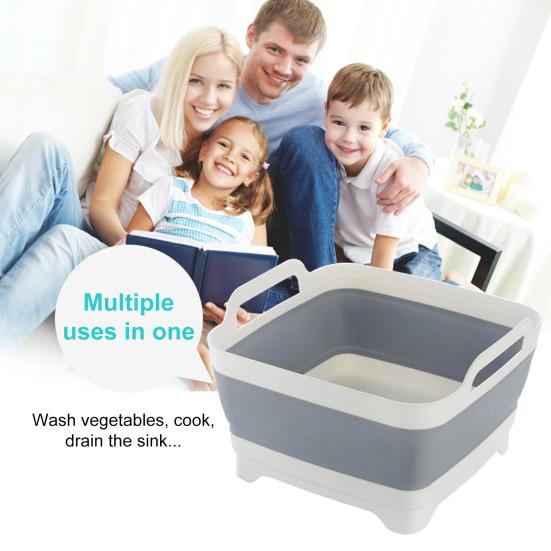Skládací umyvadlo na nádobí se zátkou na odtok, přenosné umyvadlo, vana na nádobí, skládací dřezová vana, kuchyňský úložný tác, venkovní úložný kbelík