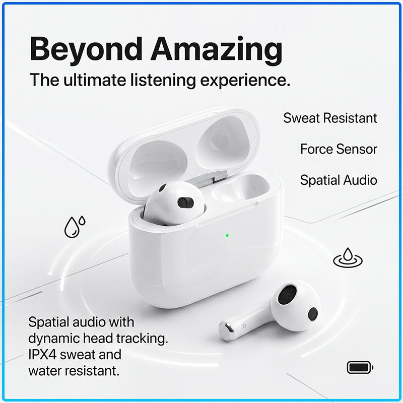 Apple AirPods 3 True Wireless sluchátka s čipem H1, automatické párování, dotykové ovládání, prostorový zvuk, bezdrátová sluchátka pro chytré telefony iOS a Android