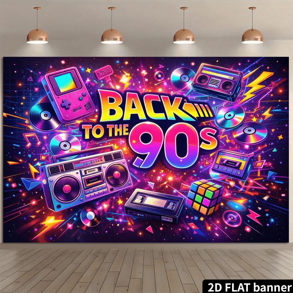 Dwuwymiarowy Płaski Baner - Retro Lata 90. Impreza Muzyczna Tło Tkanina Projekt w Stylu Graffiti