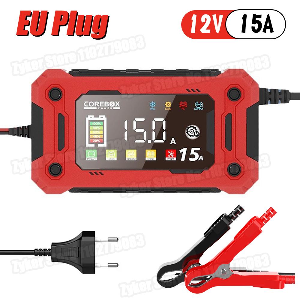 12V 15A 8A Car Motorcycles Smart Battery Charger For Lifepo4 Lead Acid AGM Digital Touch Screen Lithium iron Phosphate Charger
