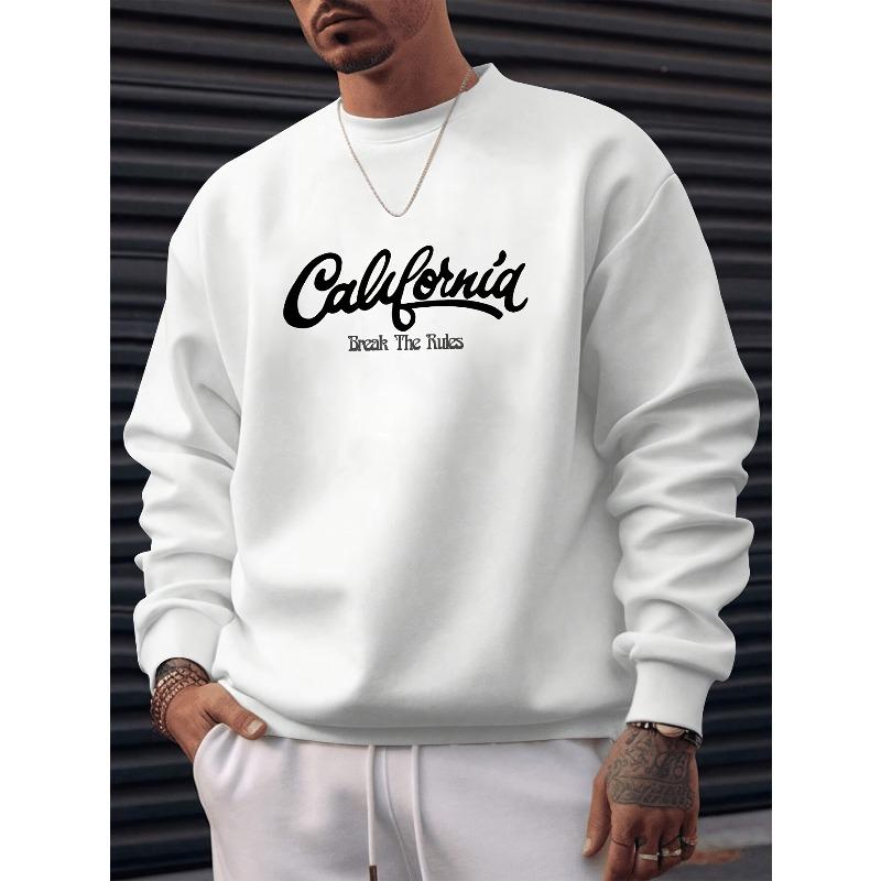Creative California Letter Print Men's Crew Neck Long Sleeve Sweatshirt, Casual Comfortable Versatile Top For Outdoor Sports