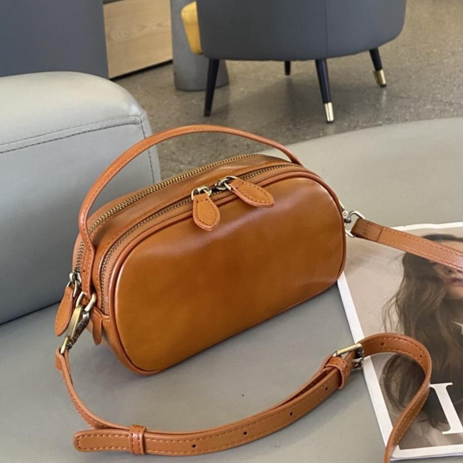 Leather messenger bag spring and summer versatile fashion handbag small fresh first layer cowhide high-end small square bag