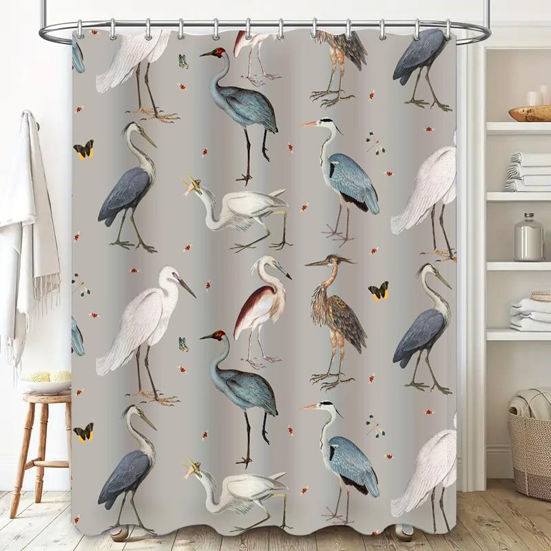 Vintage Birds Pattern Shower Curtain White Grey Blue Red Floral Waterproof Bath Decor Art Home Decoration Watermelon Print Showe