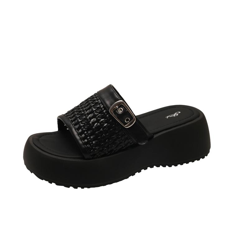 Summer Ladies Thick-soled Fashion Slippers Breathable Mesh Sponge Cake Base One Kick Women's Sandals Leisure Dress Women Shoes