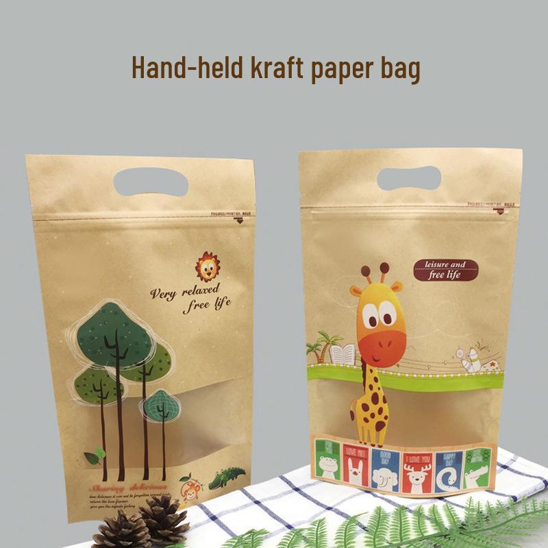 Kraft Paper Self-Standing Snack Biscuit Meat Jerky Pet Food Packaging Bag