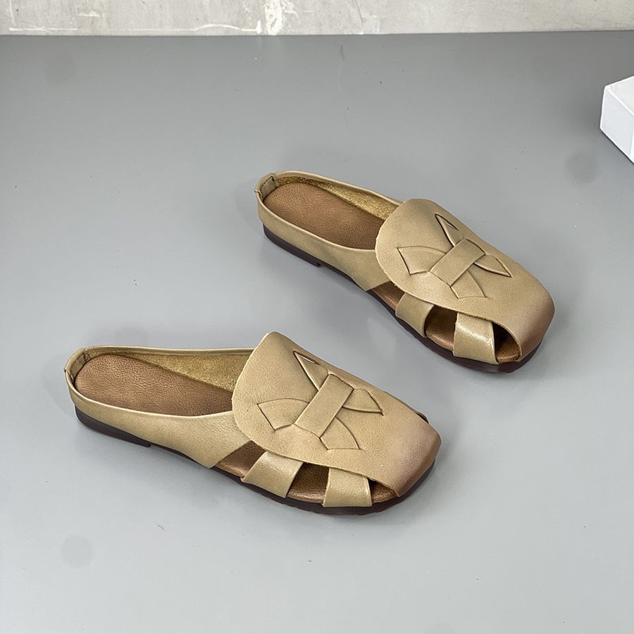 Retro bag head slippers women's outer wear summer flat bottom half drag 2025 new soft bottom comfortable casual simple cool slippers