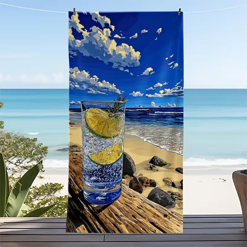 Sunny Beach Cocktail Art Beach Towel Large Quick-Drying Towel Stunning Summer Cocktail Tropical Shoreline Design Towel