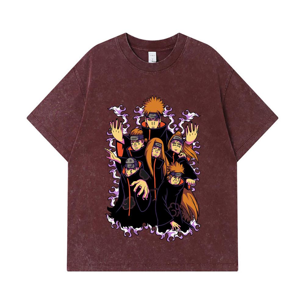 275 GSM Washed T-shirts 100% Cotton Naruto V15 Pain Print Unisex Heavy Cotton T Shirt
