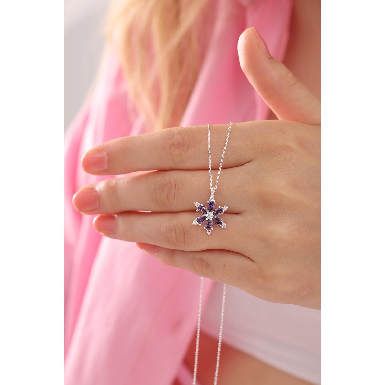 

Ожерелье из стерлингового серебра 925 пробы с аметистом и камнем лотоса и камелии